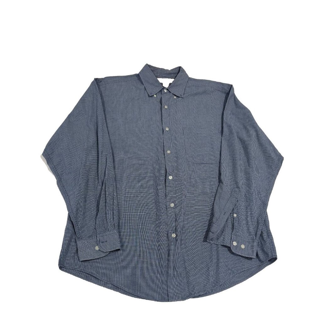 Merona Long Sleeve Button Down Shirt Large Blue Micro Check 100% Cotton
